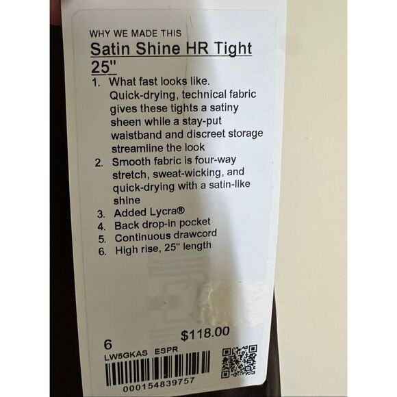 Lululemon Brown Satin Shine HR Tight 25” Inseam Size 6 New - Picture 3 of 5